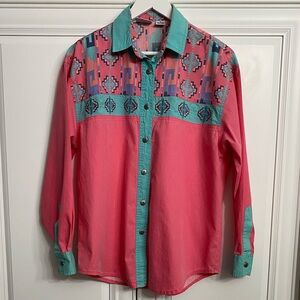 Vtg Nuovo Women’s Sz Medium Long Sleeve South Western Style Shirt Multicolour